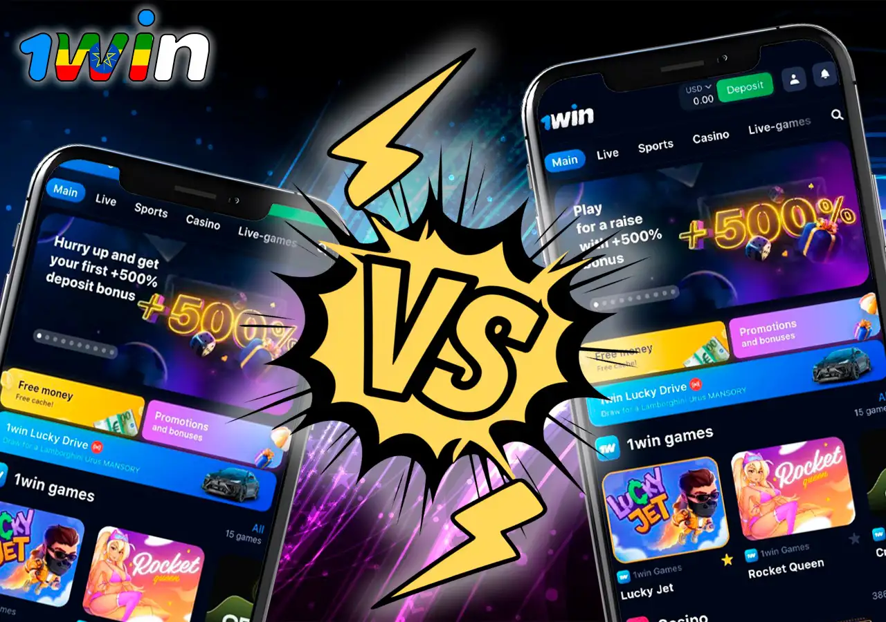 Comparison of mobile app and web version of 1Win casino